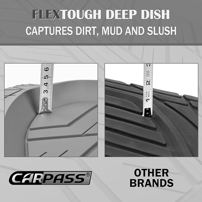 CAR PASS Deep Dish Rubber Floor Mats for Cars Full Set,Heavy Duty Car Mats,Universal Waterproof Trim-to Fit Automotive Floor Mats for Truck Van SUV, Durable All-Weather Car Mats 3-Piece (Light Gray)