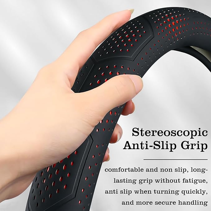 Car Leather Steering Wheel Cover - Panapi Material, Universal 14.5-15 Inch Leather Anti-Slip Breathable Auto Steering Wheel C