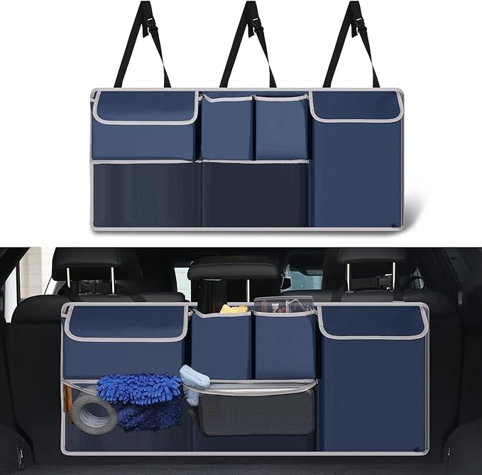 UYYE Trunk Hanging Organizer, Backseat Storage Bag, Collapsible Car Interior Accessories with 4 Pockets & 2 Mesh Pouches for