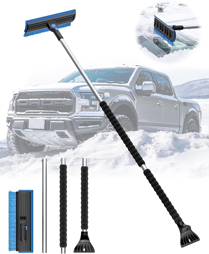 helloleiboo 2025 Extra Long 55.7" Ice Scrapers for Car Windshield Multi-Functional Detachable Car Ice Scraper with Foam Grip and 270° Pivoting Brush Head Snow Brush for SUV Truck Auto (Blue)