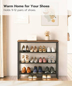 HOOBRO Shoe Rack, 4 Tier Shoe Storage Organizer with 3 Oxford Fabric Shelves and Top Panel, Holds 12-16 Pairs of Shoes for En