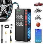 Smart Tire Inflator Portable Air Compressor, APP Control Air Pump For Car Tires, 10000mAh, 4X Faster 150PSI Bike Pump with All-in-One Storage, LED Light & Auto Shut-Off for Motorcycles