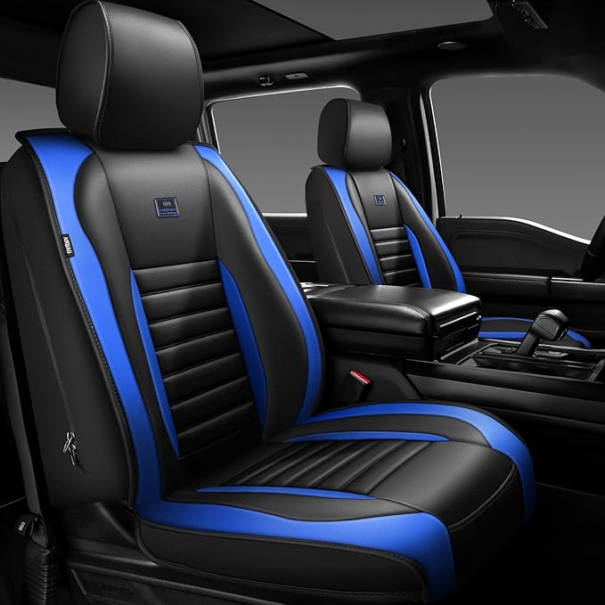 CAR PASS Nappa Leather Car Seat Covers Front Seats, Luxury Seat Protector for Cars, Waterproof Anti-Slip Seat Cushion Airbag 