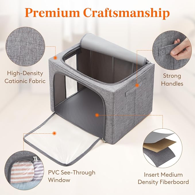 Lifewit Clothes Storage Bins with Metal Frame, Stackable Storage Box, Foldable Clothing Storage Bins with Lids, 75L Storage B
