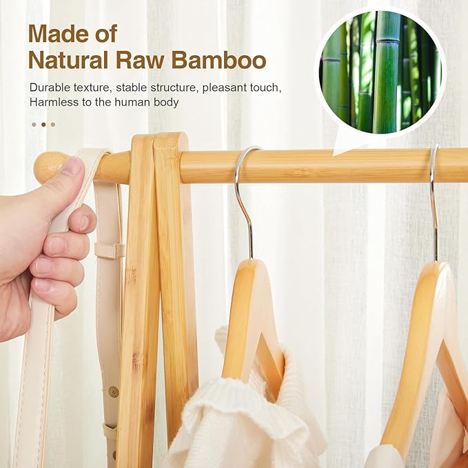 Cozivolife Bamboo Clothes Rack with Storage Box, Garment Holder Clothing Stand for Hanging Coat, Foldable Wardrobe Organizer 