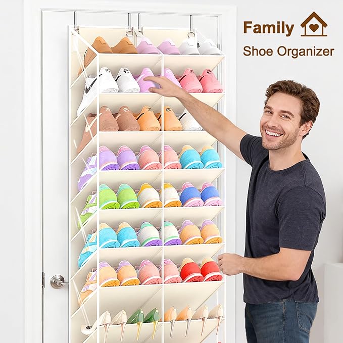 UVIAHOMI 20-30 Pairs Over the Door Shoe Organizer, Clear Pockets Hanging Shoe Storage for Closet, 10-Tier Door Shoes Rack, Ha
