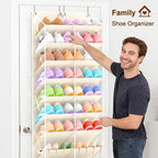 UVIAHOMI 20-30 Pairs Over the Door Shoe Organizer, Clear Pockets Hanging Shoe Storage for Closet, 10-Tier Door Shoes Rack, Ha