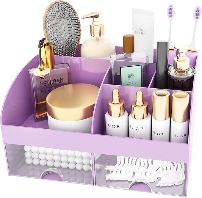 Makeup Organizer with Drawers, Cosmetic Storage for Dresser Vanity and Bathroom Countertop, Beauty Holder for Lipstick Brush,