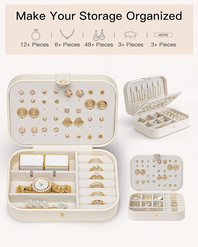 VLANDO Travel Jewelry Case for Women Girls, Gifts for Mother, PU Leather Small Jewelry Box for Rings, Necklaces, Bracelets, E