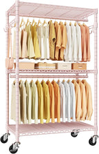 ULIFHOME P1 Rolling Closets with Wheels and Shelves, Portable Closet Wardrobe for Clothes Hanging, Pink Clothing Storage and 