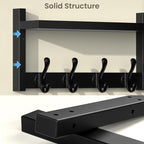 35'' Black Coat Rack Wall Mount with Shelf, Solid Wood Coat and Key Hanger with 13 Metal Hooks, Farmhouse Wall Organizer for 