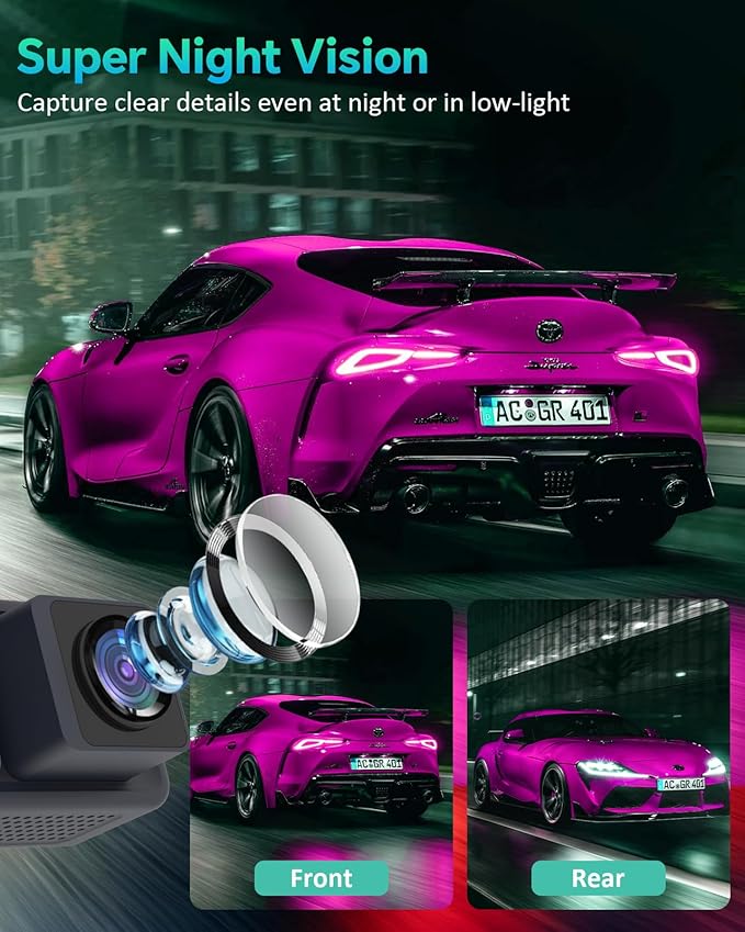 4K Dash Cam, 4K+2K Dash Cam Front and Rear W/ 5GHz WiFi & APP Control 64GB Included, 3.2" IPS Screen Car Dash Cam W/ 24H Park