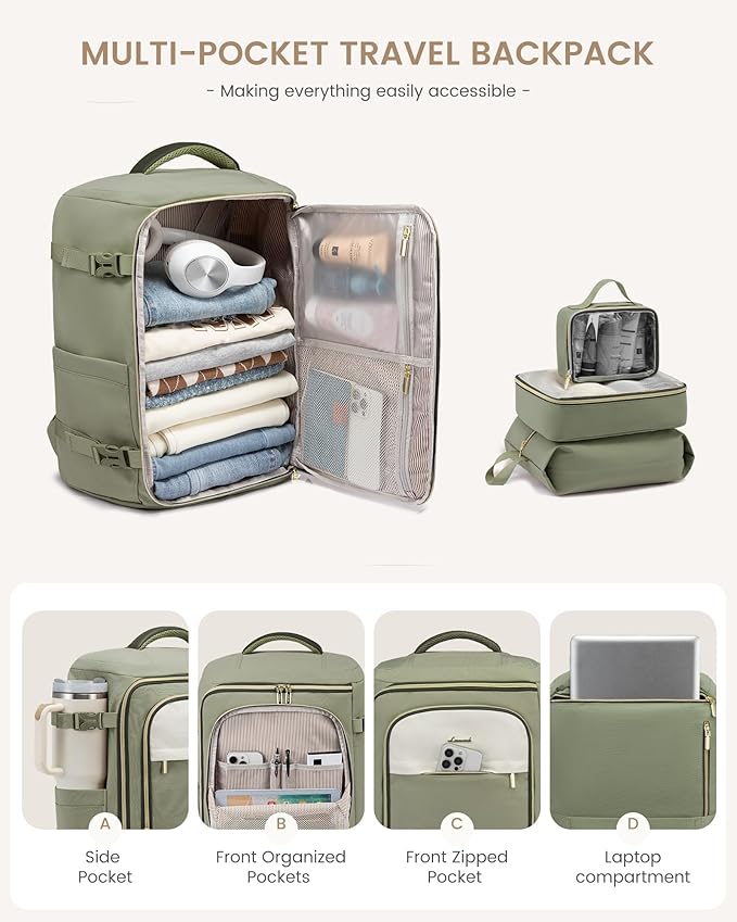 LOVEVOOK Large Travel Backpack for Women, 40L TSA Approved Backpack with 3 Packing Cubes, Personal Item Bag Fits 17" Laptop, 