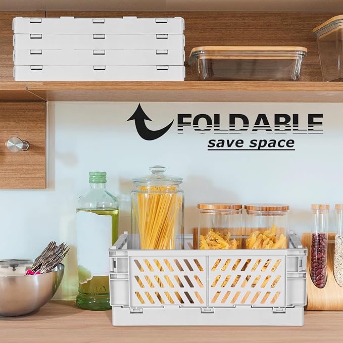 Tixill 2-Pack Mini Foldable Plastic Baskets for Organizing and Storage, Collapsible Storage Crate for Home Kitchen Bedroom Ba