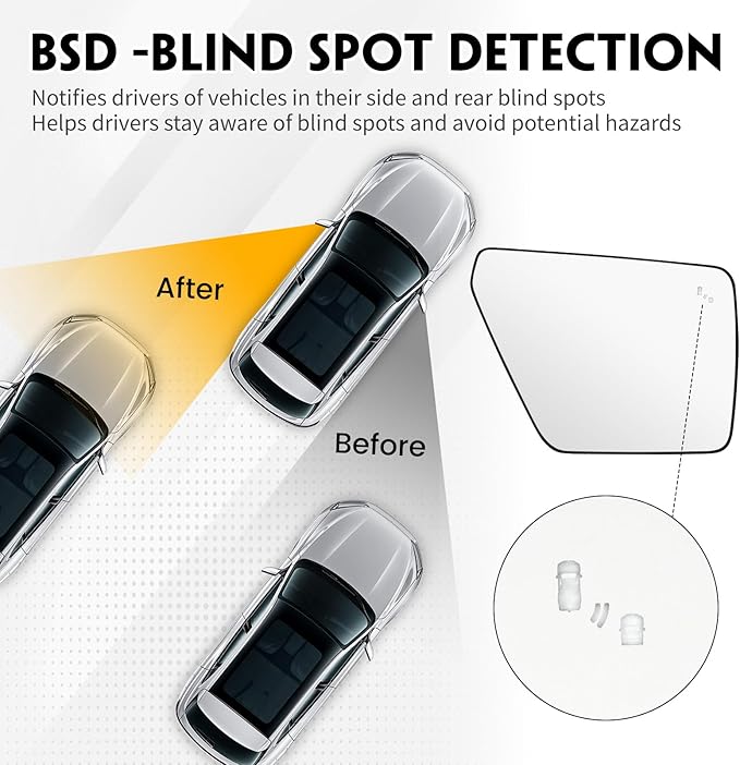 Passenger Heated Mirror Glass Replacement for Ford F150 2021 2022 2023 2024, Right Side Rearview Mirror with Blind Spot Light and Backing Plate Fits F150 2021 2022 2023 2024