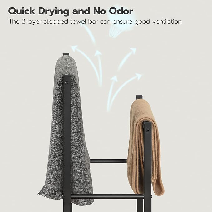 HOOBRO Free Standing Towel Rack, 3 Tier Blanket Rack, Blanket Holder for Bathroom, 23.6" L x 11" W x 31.9" H, Industrial Meta