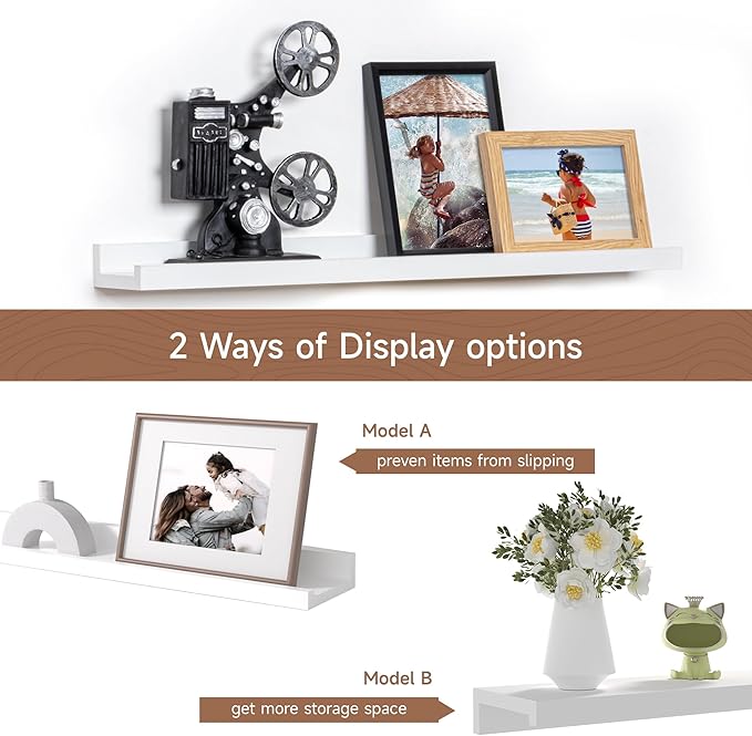 Fun Memories Picture Ledge Shelf, 24 Inch Floating Shelves Set of 2, Nursery Book Shelves for Toys Storage, Kids Bookshelf Wa