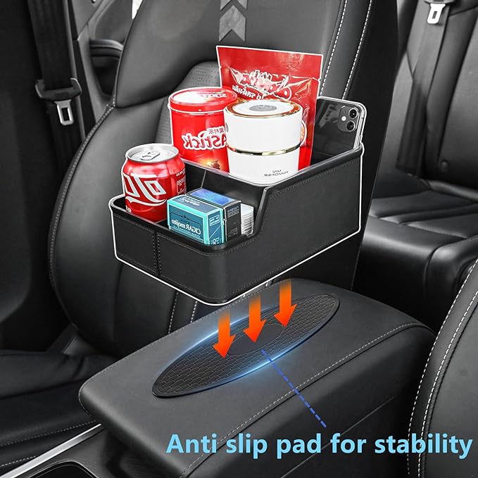 Car Storage Organizer Between Seats,Center Console Armrest Storage Box Back Seat Organizer with Small Compartment Car Interior Storage Box,Cup Holder Tray with Non-slip Mat(Black)