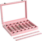 Frebeauty Velvet Jewelry Tray,35 Grid Jewelry Organizer with Clear Lid,Earring Holder Organizer Case with Clasp,Drawer Insert
