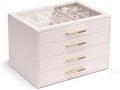 Vlando 4 Layer Jewelry Box for Women, Glass Lid Jewelry Organizer with 4 Drawers for Necklaces Rings Earrings Bracelets - Lig
