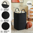 Artfeel Laundry Basket,Woven Cotton Rope Laundry Hamper,100L Versatile Storage for Dirty Clothes,Baby Toys,and Blankets in Ba