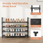 4 Tier Shoe Rack, Shoe Organizer Storage for 16-20 Pair Boot and Sneaker, Stackable Free Standing Shoe Shelf with Hooks and S