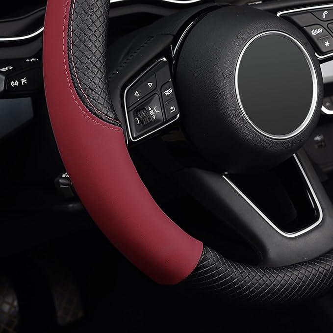LABBYWAY Steering Wheel Cover, Universal Fit 15 Inch Microfiber Leather Car Wheel Protector, Anti-Slip, Claret
