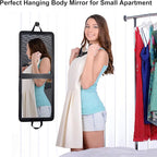 LPHUMEX 33x13 in Portable Mirror Full Length Door Hanging, Black Foldable Shatterproof Full Body Door Mirror for Dancing Bag,