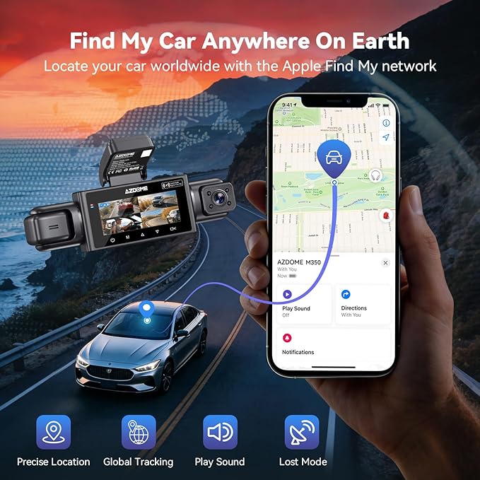 AZDOME 4 Channel Dash Cam 360°View,2K Dash Camera for Cars,Front and Rear Left Right Wireless Car Camera,Find My & APP Contro