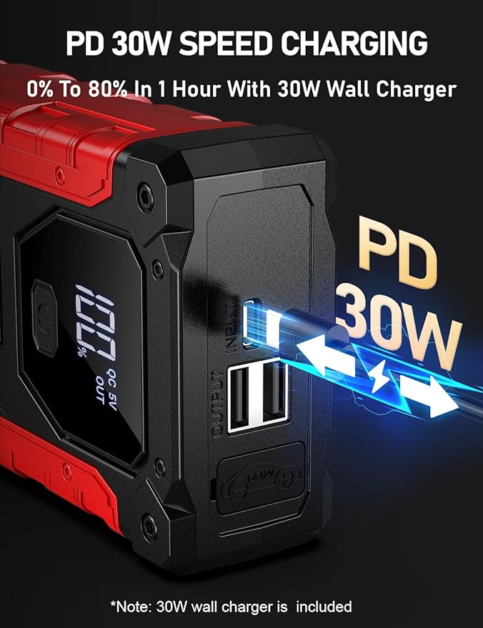 Sharmeal Car Jump Starter 7000A, Jump Starter Battery Pack with PD 30W Quick Charger, 12V Portable Jump Box (for All Gas and