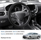Steering Wheel Cover for Chevy Malibu 2016-2024/ Equinox 2018-2024/ Bolt EV 2017-2021/ Volt 2016-2019, Car Steering Wheel Cover Accessories for Chevrolet (Black Leather)