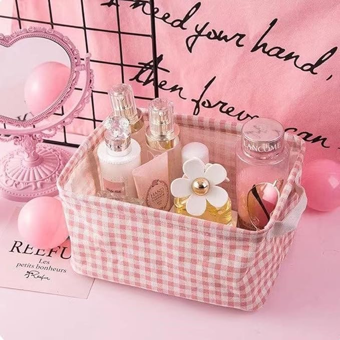 Foldable Storage Basket - Set of 6 Small Collapsible Canvas Containers Organizers with Handle for Home Decor or Storing Toys,