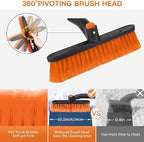 Kairiyard 31" Snow Brush and Ice Scrapers for Car Windshield, Detachable Extendable 360° Pivoting Snow Scrapers and Brush with Ergonomic Foam Grip for Car,Truck,SUV(Orange)