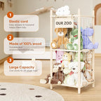 Dayacoco Stuffed Animal Storage, 2 Layer Wood Stuffed Animal Organizer Zoo, Toy Stuffy Storage Bin with Elastic Band and Net 