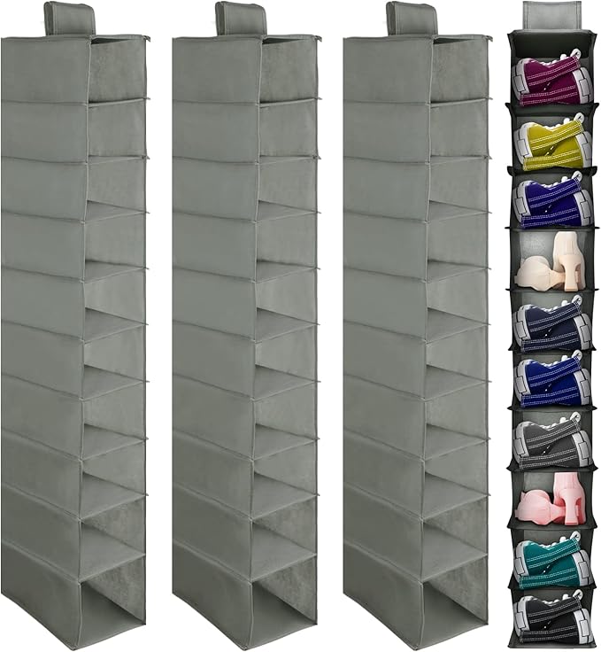 Kenning 4 Pack Hanging Shoe Shelves 10 Shelf Hanging Shoe Organizer Holder for Hats Purses Handbags Closet Space Saving