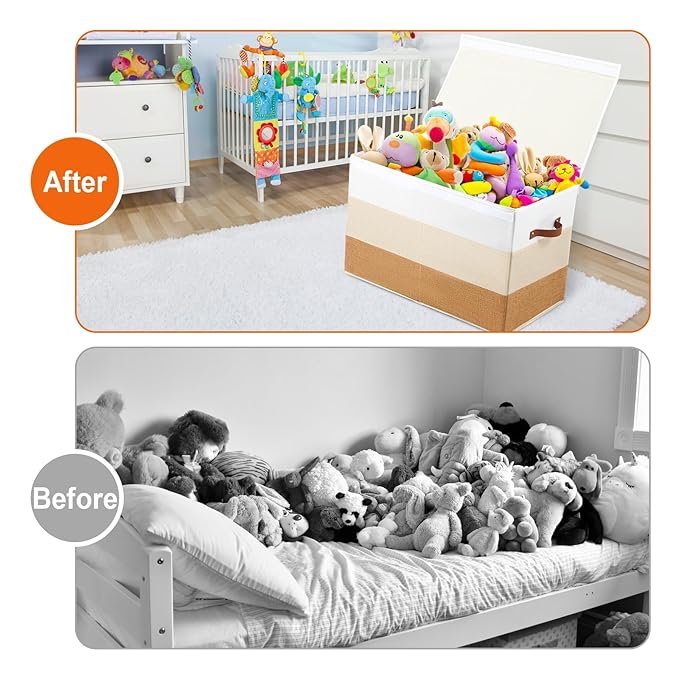 Mayniu Large Toy Box Chest with Divider, Sturdy Toy Storage Bin Organizer Baskets with Lid for Kids, Boys, Girls, Nursery, Li