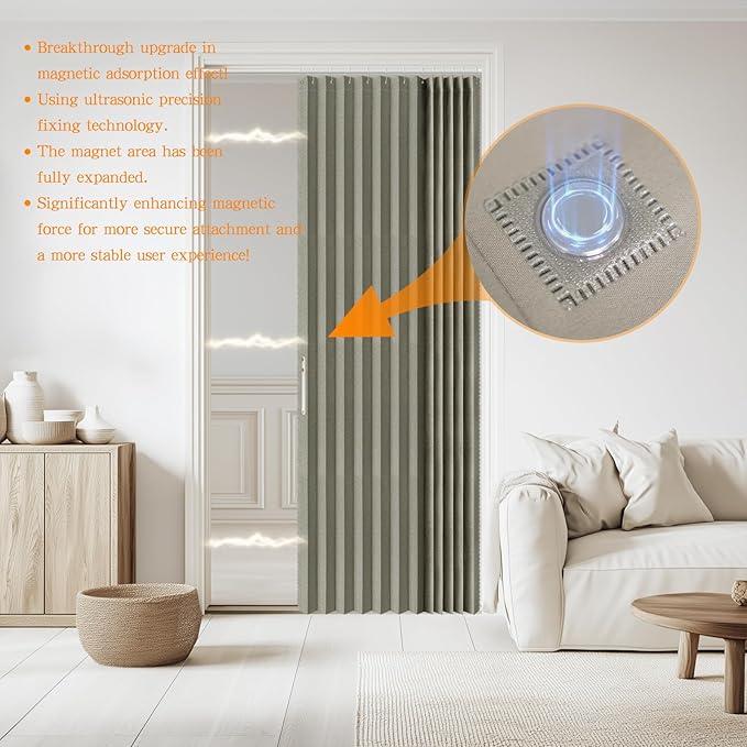 Jilron Accordian Door Curtain, 100% Blackout Folding Magnetic Doorway Curtains,Linen Style Closet Doors,for Room Divider,Priv