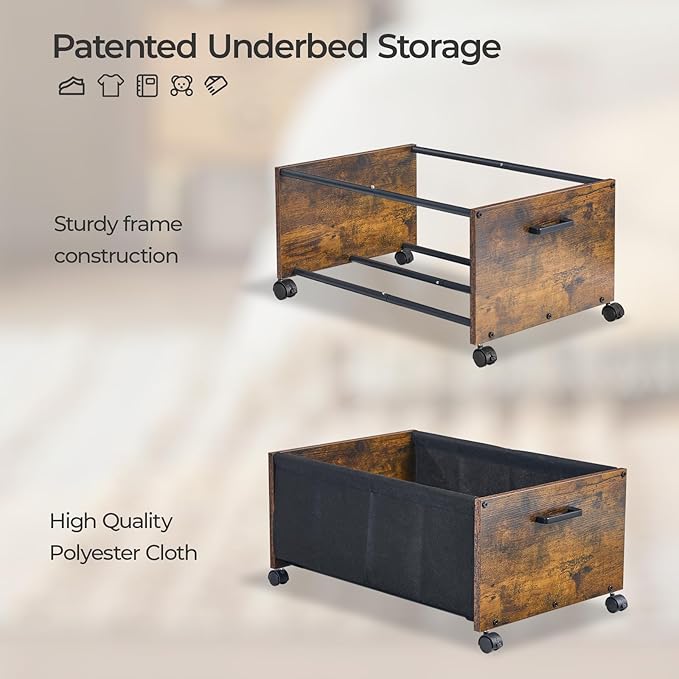 Under Bed Storage with Wheels, Wooden Under Bed Drawers On Wheels, Rolling Under Bed Shoe Storage, Space Saving, Rustic Brown