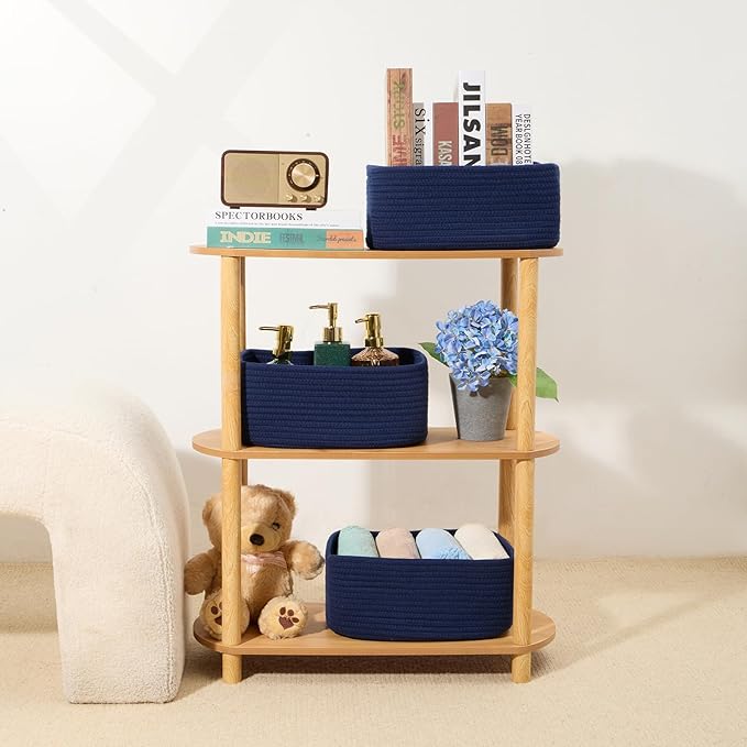 MiniArk Small Storage Baskets for Organizing | Closet Organizer Bins | Shelf Toy Basket | Woven Rope Baskets | Cube Decorativ