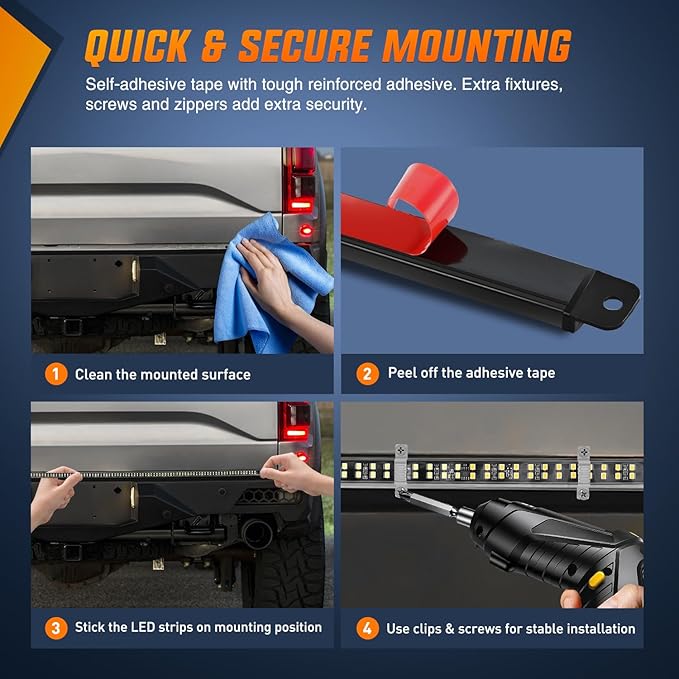 Nilight 60 Inch Truck Tailgate Strobe Light Strip Tail Emergency Bar Rear Window Warning Lamp Ultra-Bright Double Row 360 LED for Pickup Trailers Construction Vehicles Car SUV, Red White