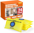 100g (24 Packs) Rechargeable Desiccant Packs for Storage, Color Indicating Silica Gel Desiccant Packets, Moisture absorbers