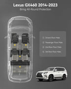 3W Floor Mats for Lexus GX460 2014-2023 (only for 7 seat), TPE All Weather Custom Fit Floor Liner 1st, 2nd&3rd Rows Car Mats, Black