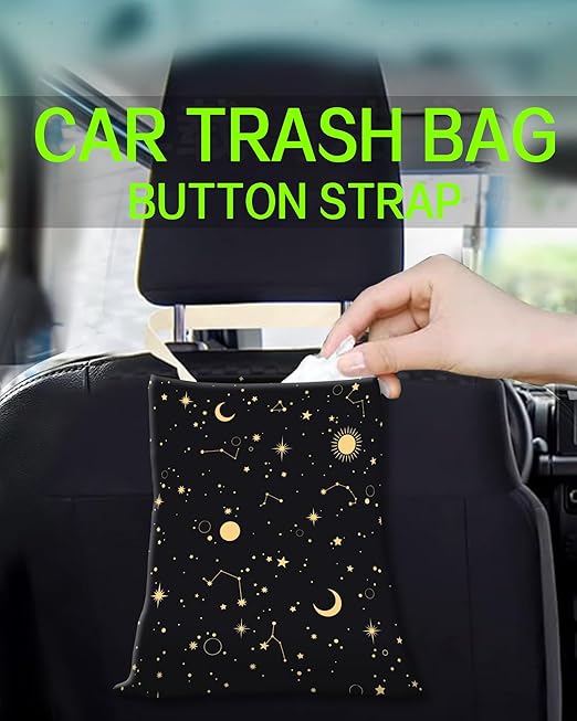 Car Trash Can, Durable Hanging Car Trash Garbage Bag, Cute Automotive Garbage Cans Organizer, Cute Golden Moon Star