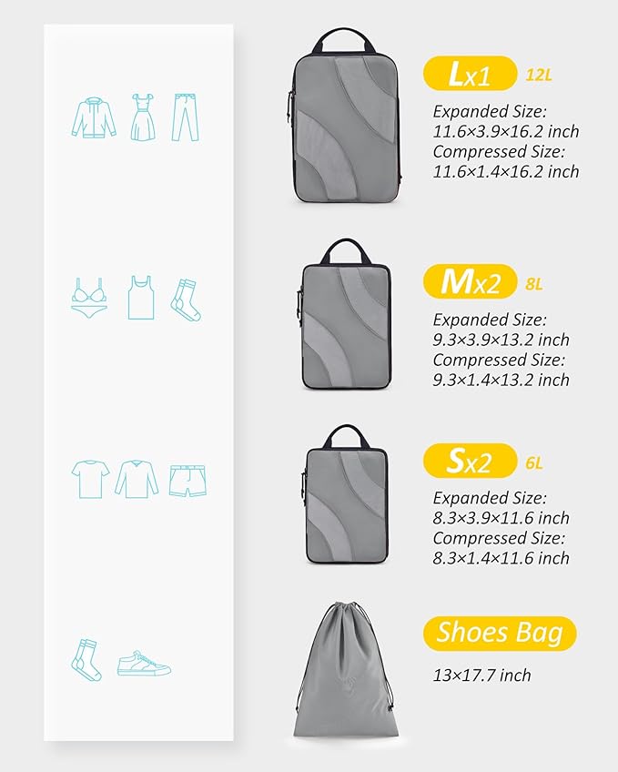 BAGSMART Compression Packing Cubes, 6 Set/4 Set/2 Set Travel Packing Cubes for Carry on Suitcases, Compression Suitcase Organ