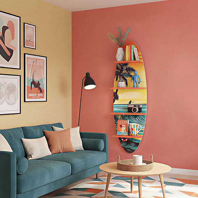 Creative Surfboard Wall Shelf for Wall Decor & Storage, Vertical Floating Shelf, Decorative Beach Style Lack Wall Shelves