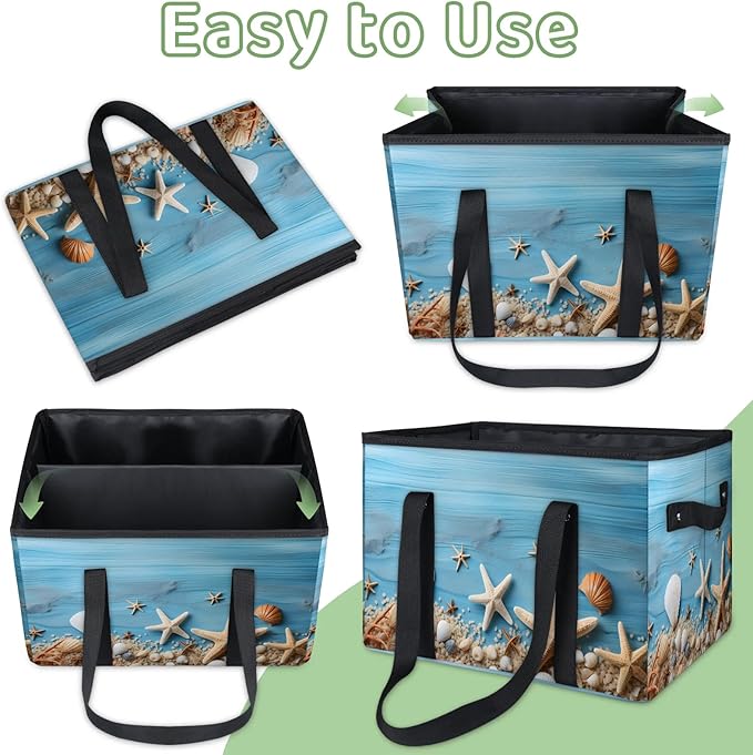 Reusable Grocery Bags Heavy Duty Shopping Bags Foldable Large Tote Bags with Long Handles & Hard Bottom