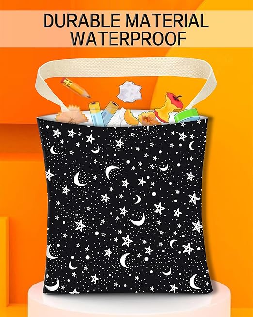 Car Trash Can, Durable Hanging Car Trash Garbage Bag, Cute Automotive Garbage Cans Organizer, Black White Moon Star