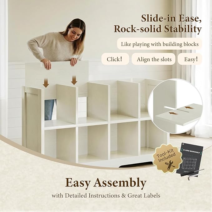 OffiGo 8 Cube Organizer Bookcase, Modern Farmhouse Open Shelf for Storage Bins & Decor, Display Bookshelf Console Closet for 