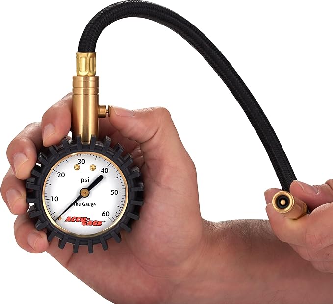 Accu-Gage RH60X Professional Tire Pressure Gauge with Protective Rubber Guard (60 PSI),Straight Chuck