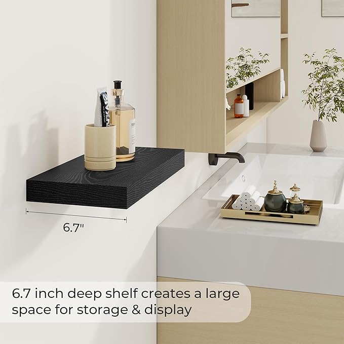 Dreamland 16 Inch Long Floating Shelves in Black,6.7 Inch Deep Floating Shelf for Wall,Large Display & Storage Shelf, Wall Sh